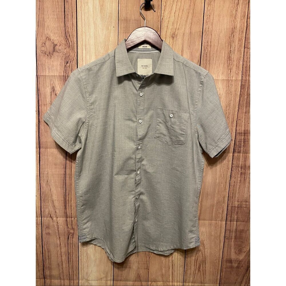 Six Lincoln New York Medium slim grey button down  men’s short sleeve top